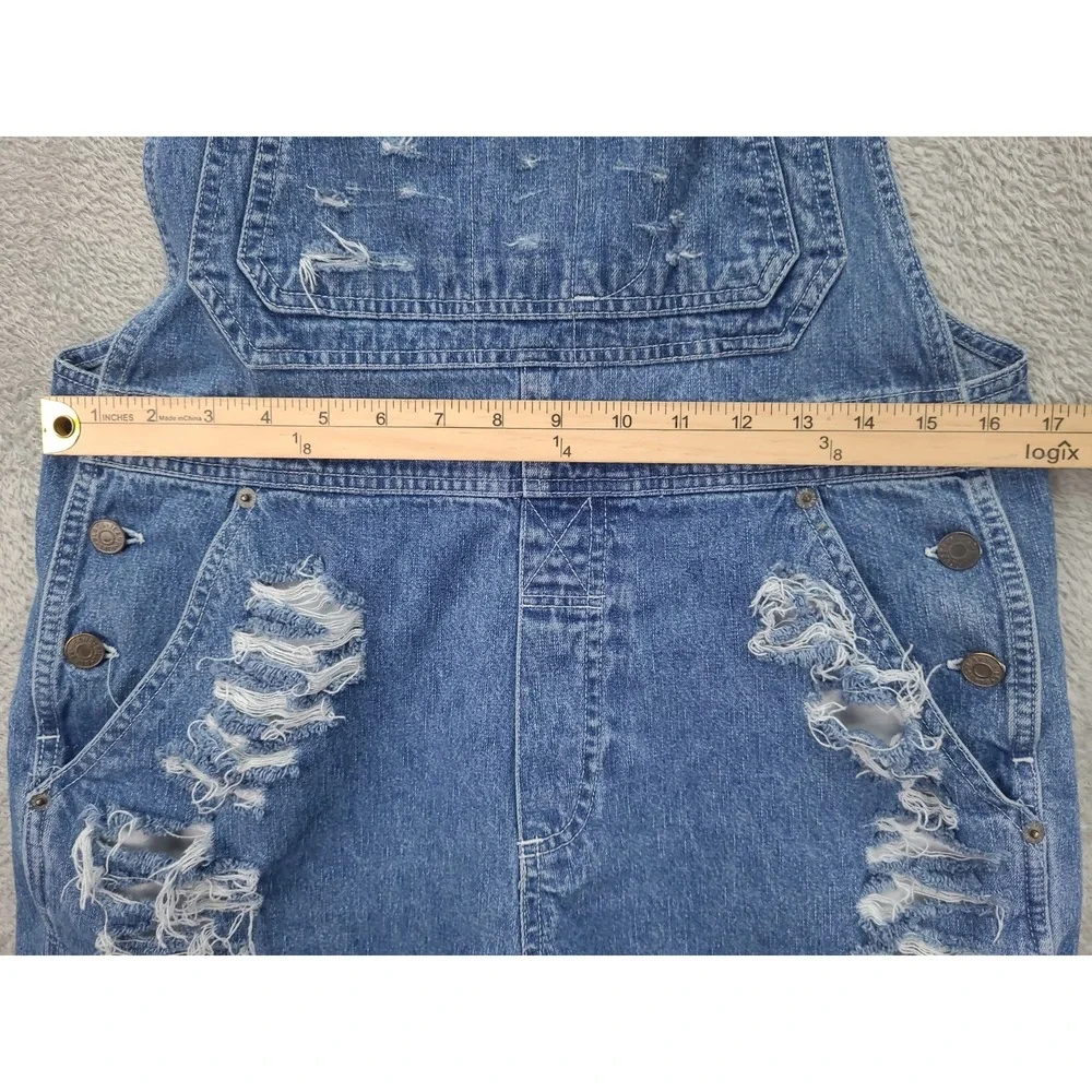 Vintage 90's Bill Blass Jeans Denim‎ Overall Shorts Women's Sz S Blue Distressed